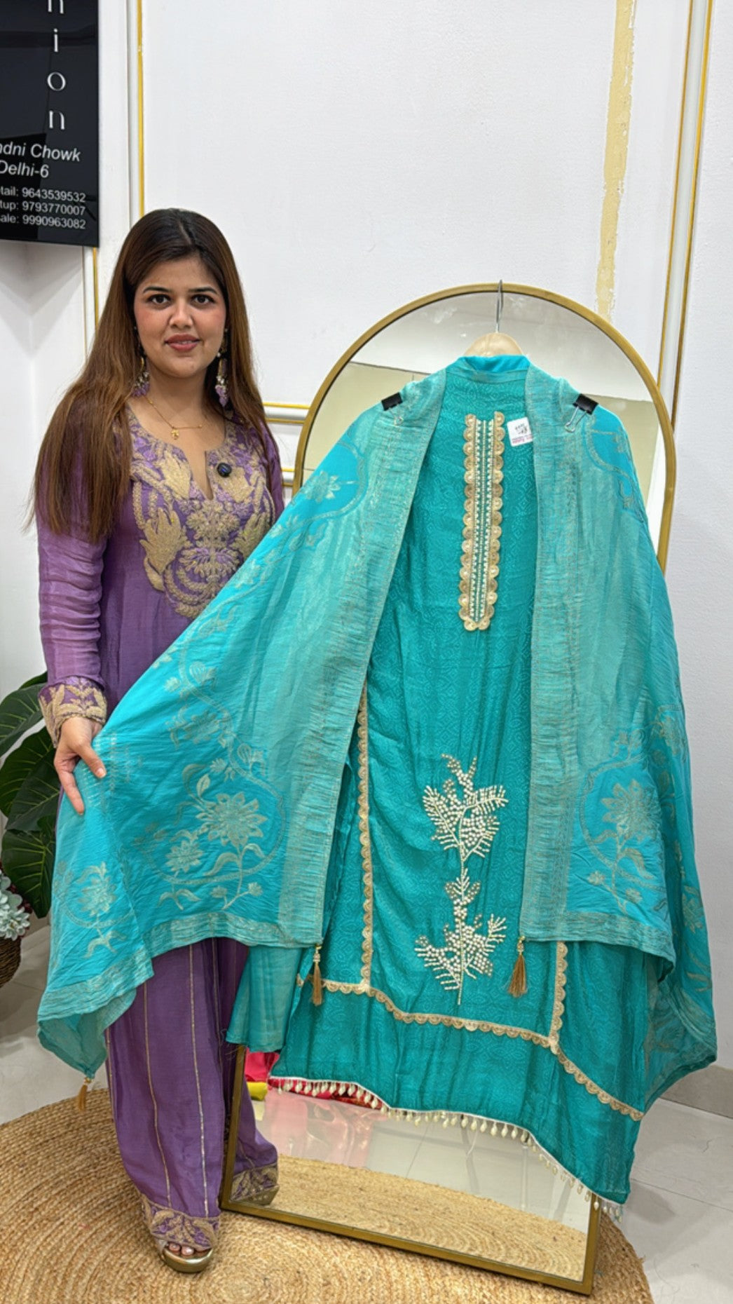 Festival special designer pure silk handwork suit material along with pure silk weaved dupatta GF 549